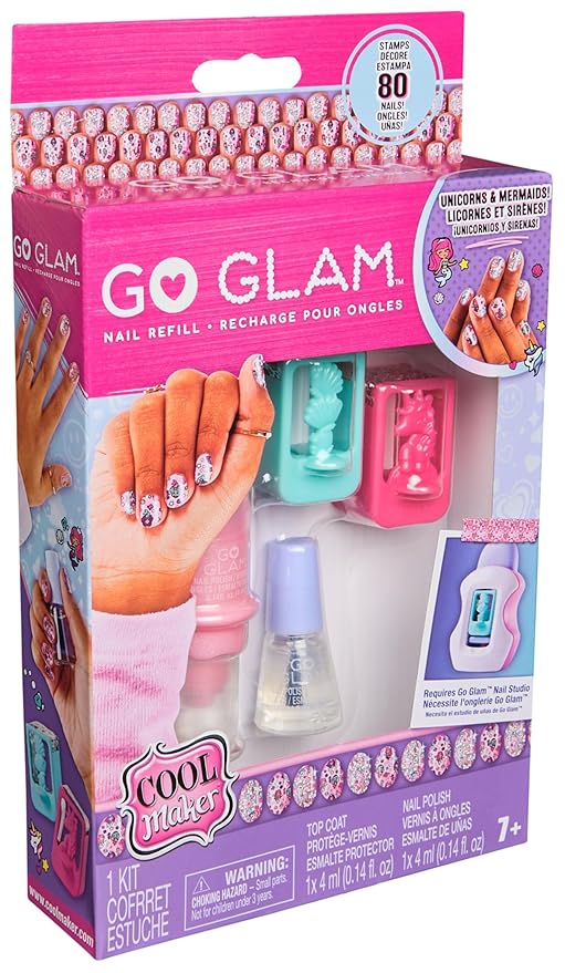 Cool Maker, GO GLAM Nail Kit Refill with Unicorn & Mermaid Designs, Style 80 Nails, Arts and Crafts Kids Toys for Girls Ages 7 and up