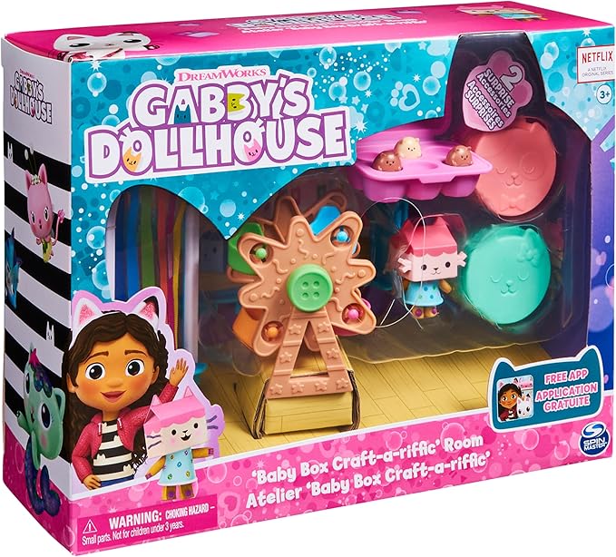 Gabby's Dollhouse, Baby Box Cat Craft-A-Riffic Room with Exclusive Figure, Accessories, Furniture and Dollhouse Delivery, Kids Toys for Ages 3 and up