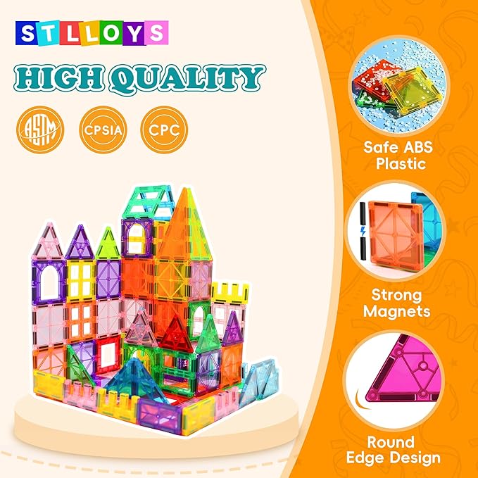 Magnetic Tiles, 136 PCS Magnetic Building Blocks with 2 Cars, Magnet Tiles Construction Building Toys, STEM Sensory Toys Easter Birthday Gifts for Toddlers Kids Boys 3 4 5 6 7 8 9+ Year Old