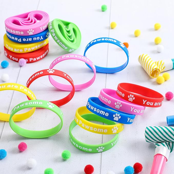 100 Pieces Paw Print Silicone Bracelets You Are Pawsome Paw Print Silicone Wristband Paw Birthday Favor Puppy Party Favors Supplies Decorations Goodie Bag Favor Stuffers Multicolor