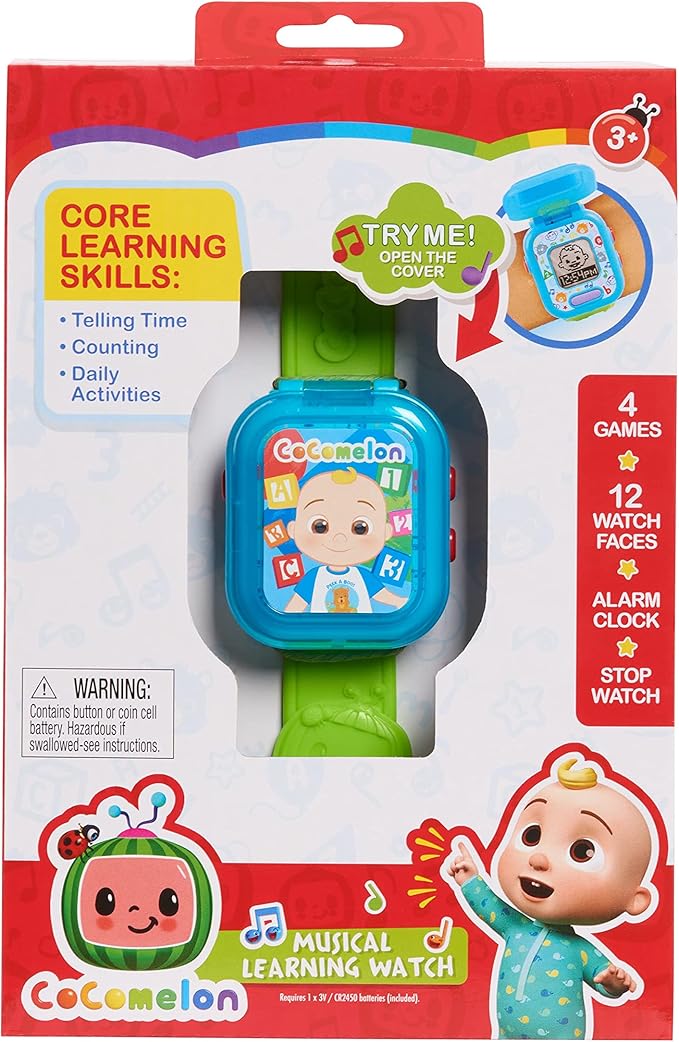 CoComelon JJ’s Learning Smart Watch Toy for Kids with 3 Education-Based Games, Alarm Clock, and Stop Watch, Kids Toys for Ages 3 Up by Just Play