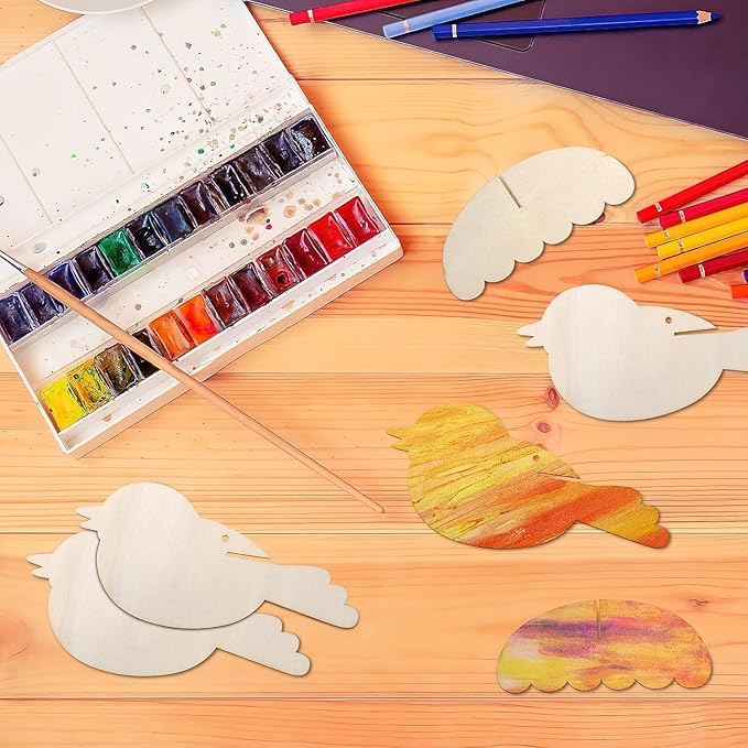 RONIAVL 16pcs 3D Bird Wind Chime Craft Kit for Kids with Paint Make Your Own Bird Wooden Crafts Summer Craft for Kids for Birthday Party Favors Outdoor Garden Patio DIY Arts and Crafts