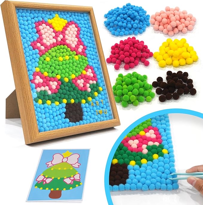 URSDIART Pom Poms Arts and Crafts for Kids Ages 8-12,Christmas Tree Pom Poms Craft Kits for Christmas Bulk Craft Supplies, Christmas Gifts for Kids Activities,School Project Supplies, Home Decor