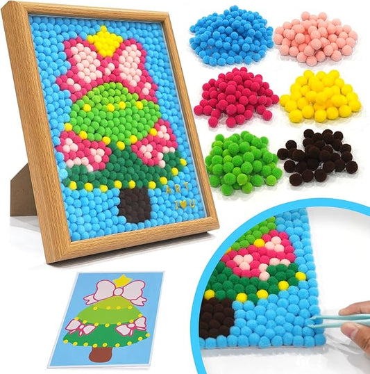 URSDIART Pom Poms Arts and Crafts for Kids Ages 8-12,Christmas Tree Pom Poms Craft Kits for Christmas Bulk Craft Supplies, Christmas Gifts for Kids Activities,School Project Supplies, Home Decor