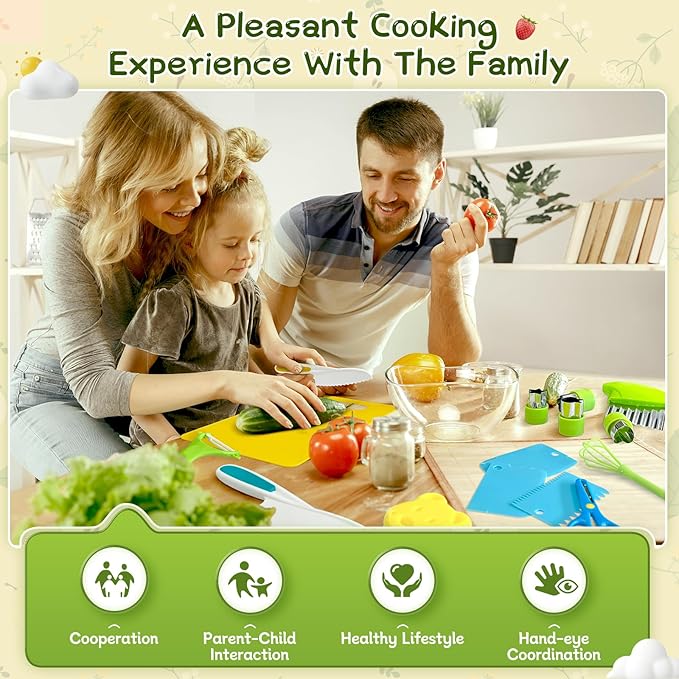 17 Pieces Kids Safe Knife Set for Real Cooking Child-Friendly Plastic Chef Tools Montessori Kitchen Toys for Toddlers with Bright Colors Gifts for Boys and Girls