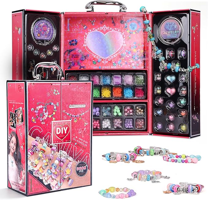 Woiworco Jewelry Making Kits Bracelet Making Kit with Jewelry Box, Valentine's Day Gifts Birthday Gifts for Kids Girls 4-6 8-12, Art and Craft Set