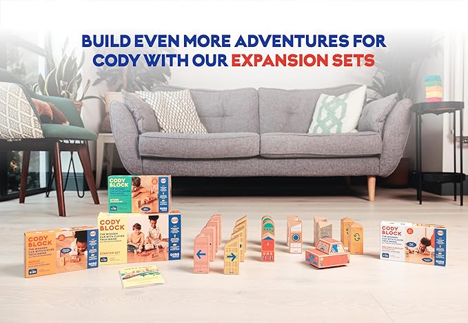 Cody Block U-Turn Expansion Set, Educational Wooden Building Blocks and Car STEM Toys for Preschool Kids Ages 3+