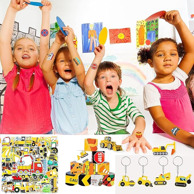 86 Pcs Construction Party Favors 36PCS Construction vehicles Slap Bracelets Wristband 50PCS Construction Vinyl Stickers for Kids Boys Construction Theme Birthday Party Goodie Bag Fillers