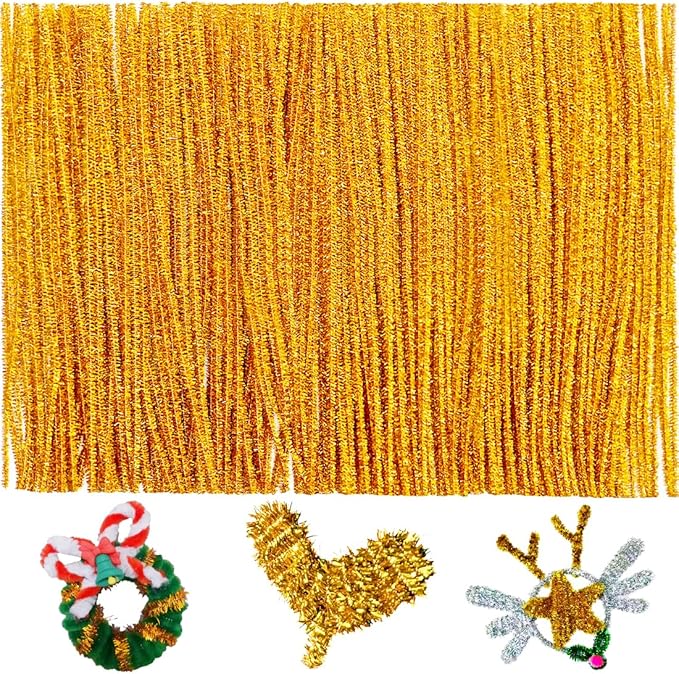 200pcs Pipe Cleaners, Pipe Cleaners for crafts, Craft Supplies Chenille Stems for Art&Craft Christmas DIY projects(12inch*6mm,Golden Glitter)