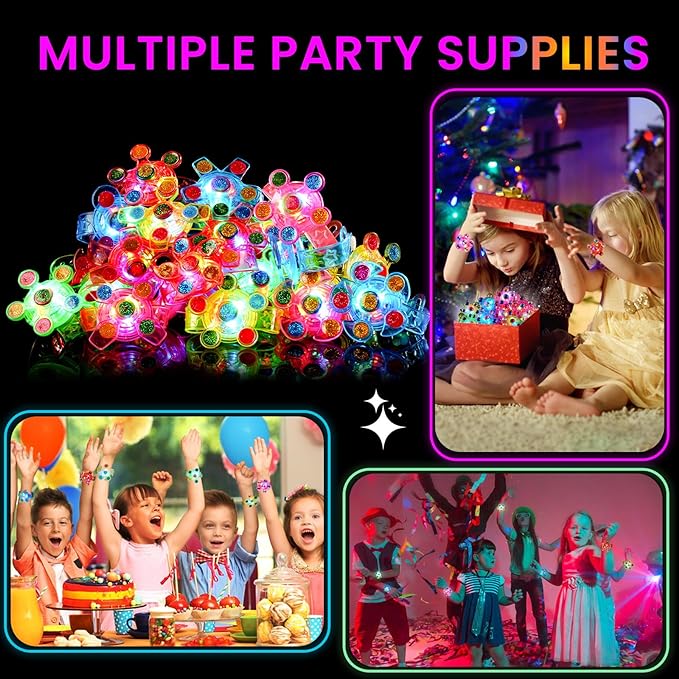 SCIONE 24pack LED Light Up Fidget Spinner Bracelets, Glow in The Dark Party Favors for Kids 4-8 8-12, Treasure Box Toys for Classroom, Birthday Gifts, Valentines Day Gifts Goodie Bags Stuffers