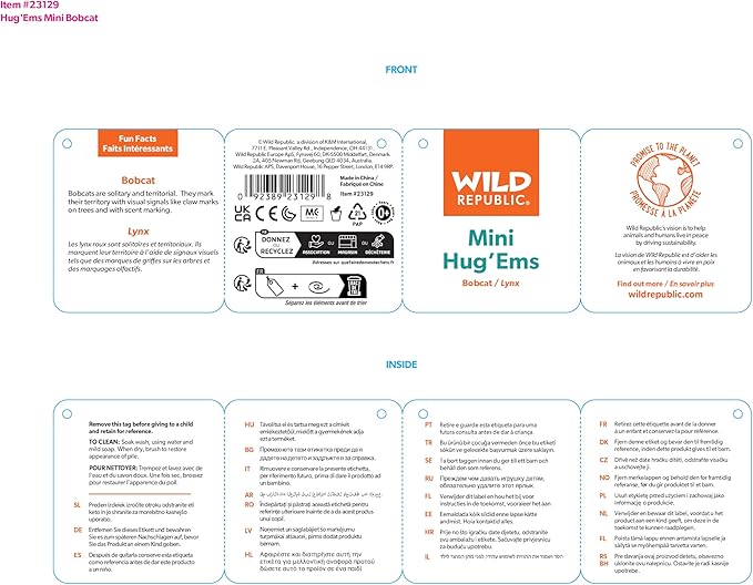 Wild Republic Bobcat Plush, Stuffed Animal, Plush Toy, Gifts for Kids, Hug’EMS 7 inches