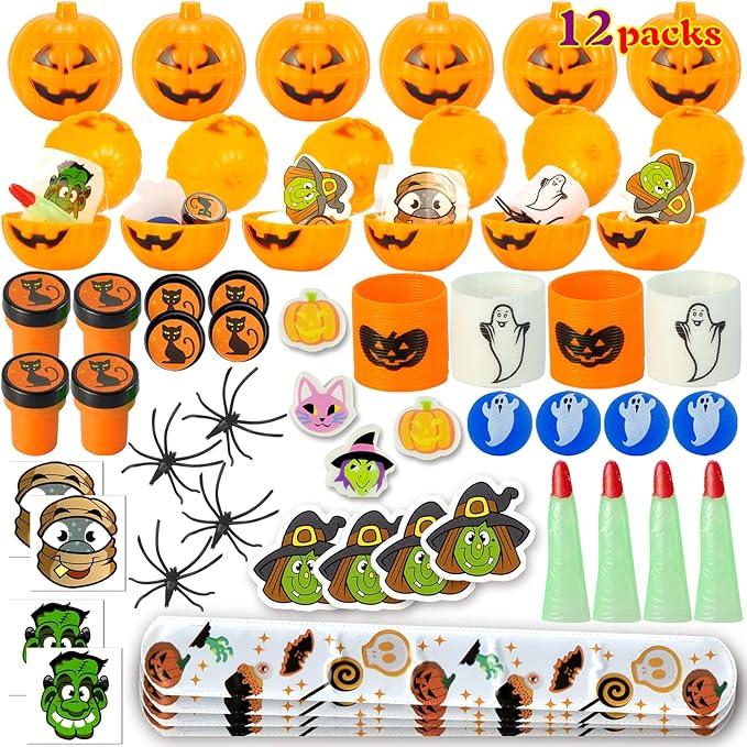 Halloween Prefilled Pumpkin Box with Party Favors, 12 Pcs