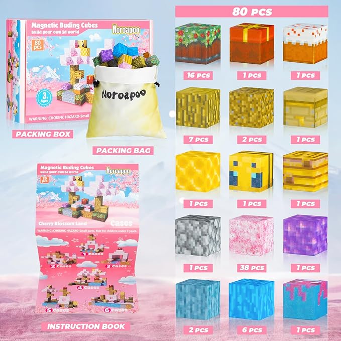 80Pcs Magnetic Blocks Craft World Set, Magnetic Blocks Le Building go Toys for Kids,STEM Sensory Toys for Toddlers Kids Christmas Birthday Gifts for 3+ Years Old Girls Boys