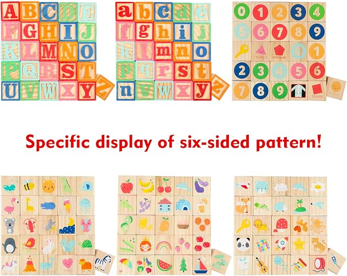 Joqutoys ABC Wooden Building Blocks for Toddlers 1-3 Large, 26 PCS Alphabet & Number Stacking Blocks, Educational Learning Toys for Boys Girls Kids Gifts 1.65''