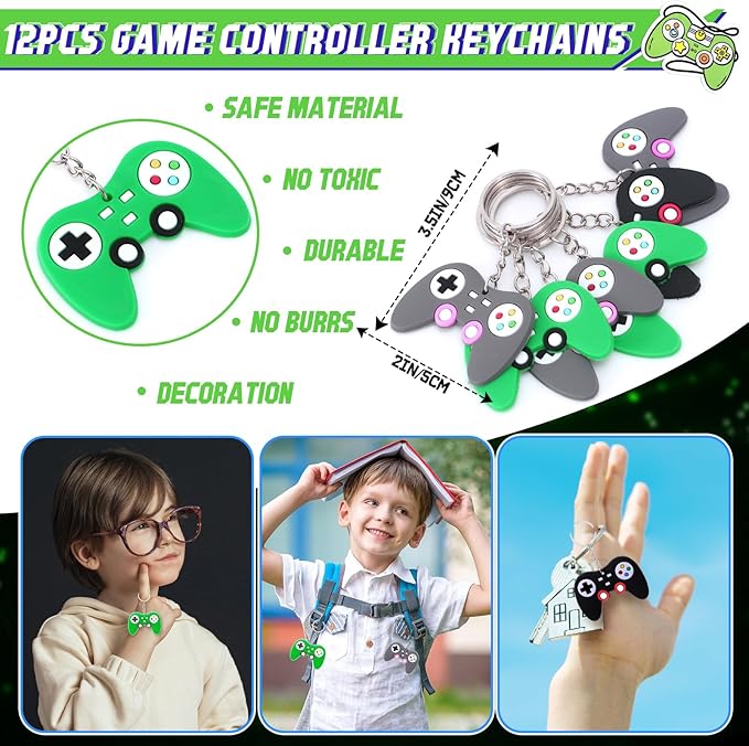 110Pcs Video Game Party Favors Birthday Supplies for Boys, Bag Invitation Card Silicone Bracelet Keychain Luminous Tattoo Stickers Kids Gifts Game On Goodie Bag Stuffers Gaming Gamer Party Favors