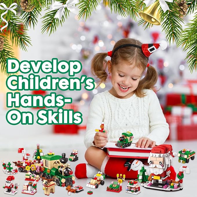 Calendar 2024 Christmas Building Blocks Set, 6 IN 1 Christmas Toys, Building Blocks Toys Holiday Countdown Calendars, Ideas Gift for for Teens Boys Girls 6-12 Year (Small Train)
