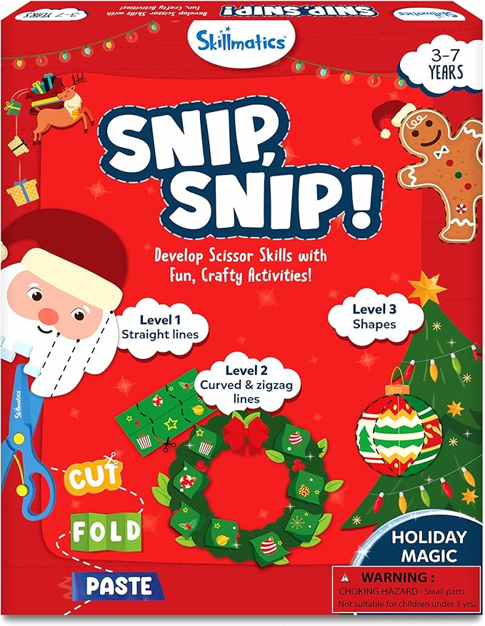 Skillmatics Art & Craft Christmas Kit - Snip, Snip Holiday Magic, Develop Scissor Skills, Child Safe, TikTok Viral Sensation, Fun & Creative, Gifts for Ages 3, 4, 5, 6, 7