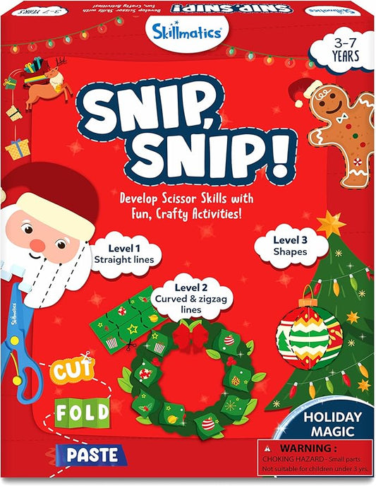 Skillmatics Art & Craft Christmas Kit - Snip, Snip Holiday Magic, Develop Scissor Skills, Child Safe, TikTok Viral Sensation, Fun & Creative, Gifts for Ages 3, 4, 5, 6, 7