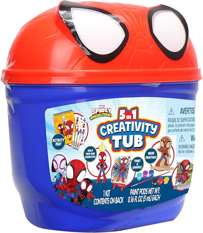 Spidey and his Amazing Friends 5 in 1 Creativity Tub, 50-Piece Preschool Arts and Crafts Activity Set, Kids Toys for Ages 3 Up