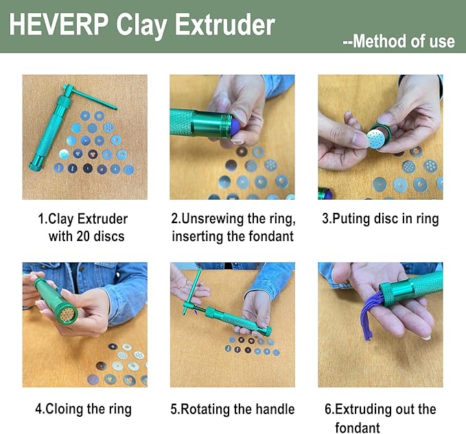 HEVERP Stainless Steel Clay Extruders Sugar Paste Extruder Cake Fondant Decorating Tool Set (Green)