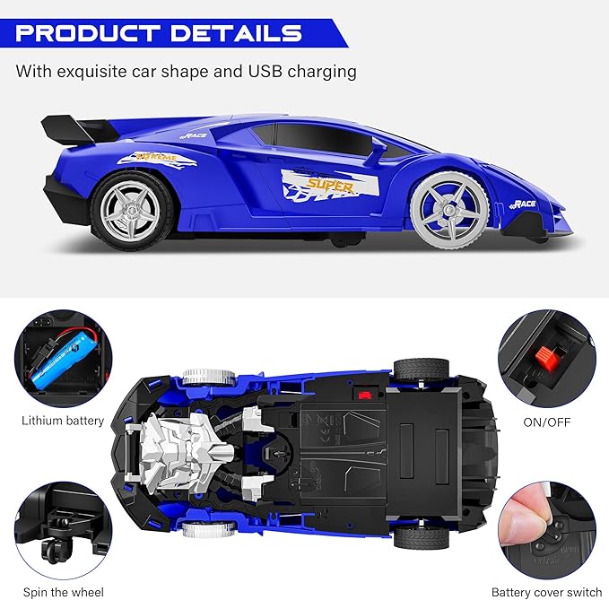Remote Control Car, Toy for 3-8 Year Old Boys, 360° Rotating RC Deformation Robot Car Toy with LED Light, Transform Robot RC Car Age 3 4 5 6 7 8-12 Years Old for Kids, Boys Girls Birthday Gifts (Blue)