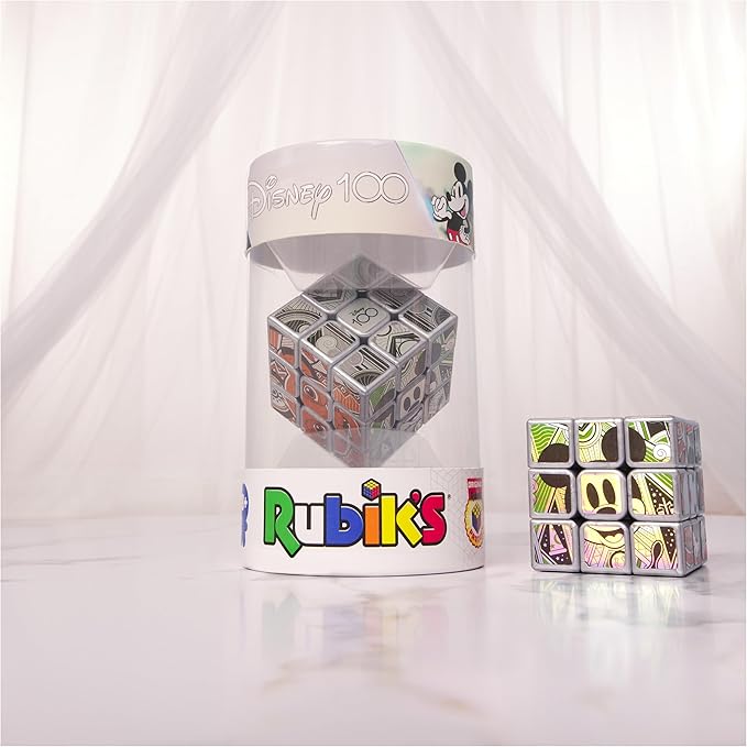 Rubik’s Cube, Disney 100th Anniversary Metallic Platinum 3x3 Cube, Fidget Toys Adults, Mickey Mouse Toys, Disney Toys for Adults & Kids Ages 8+
