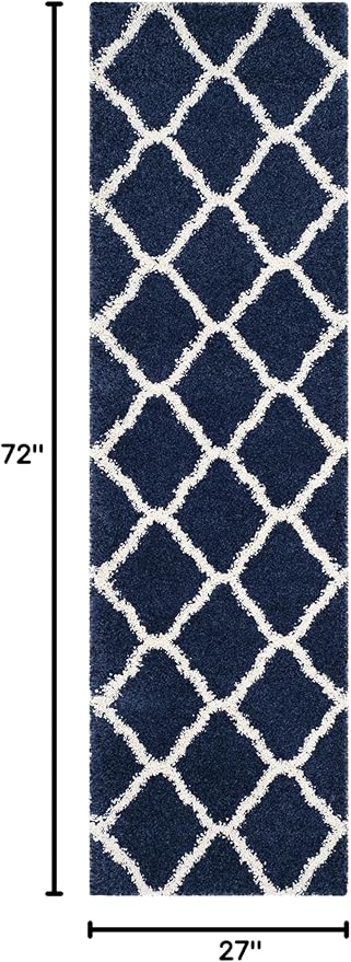 SAFAVIEH Hudson Shag Collection Runner Rug - 2'3" x 6', Navy & Ivory, Moroccan Trellis Design, Non-Shedding & Easy Care, 2-inch Thick Ideal for High Traffic Areas in Living Room, Bedroom (SGH283C)
