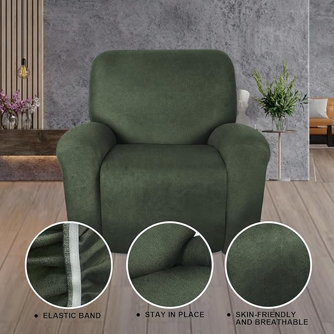 Leather Like Recliner Chair Covers Heavy Duty, 4 Pieces Lazy Boy Recliner Cover for Recliner Chair, Leather Cover for Recliner slipcovers Washable for Pets (Army Green)