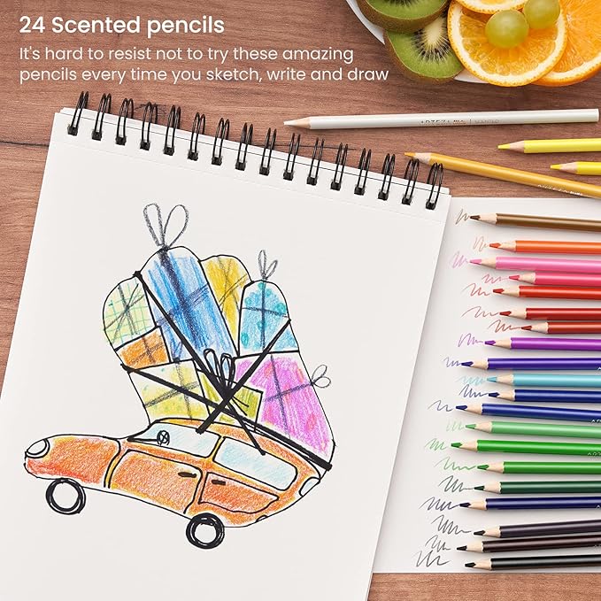 Arteza Kids Scented Pencils for Kids, 24 Pre-Sharpened Triangle Color Pencils, Smelly Pencils for Arts, Crafts & School Supplies