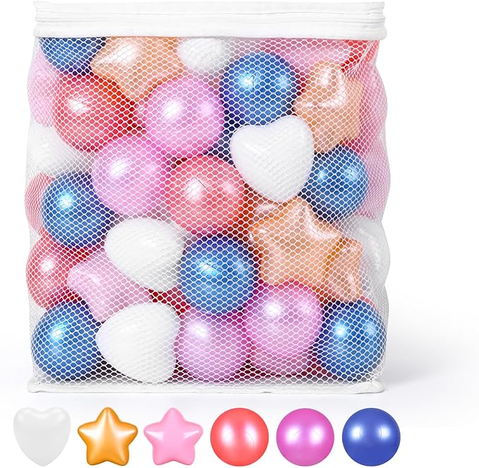 GOGOSO Shape Ball Pits Balls, Star Heart Plastic Play Balls for Toddlers Kids Children, DIY Giant Friendship Bracelet Banner