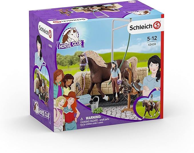 Schleich Horse Club, 13-Piece Playset, Horse Toys for Girls and Boys Ages 5-12, Horse Wash Area with Emily and Luna the Horse