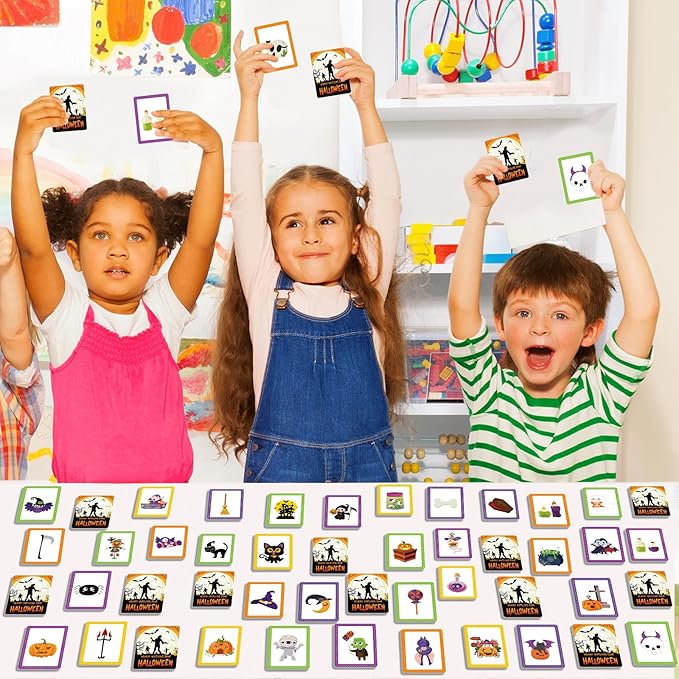 gisgfim 50 Pairs Memory Matching Game Happy Halloween Concentration Memory Games for Kids Educational Ages 3-8 A Fun & Fast Halloween Theme Memory Matching Games