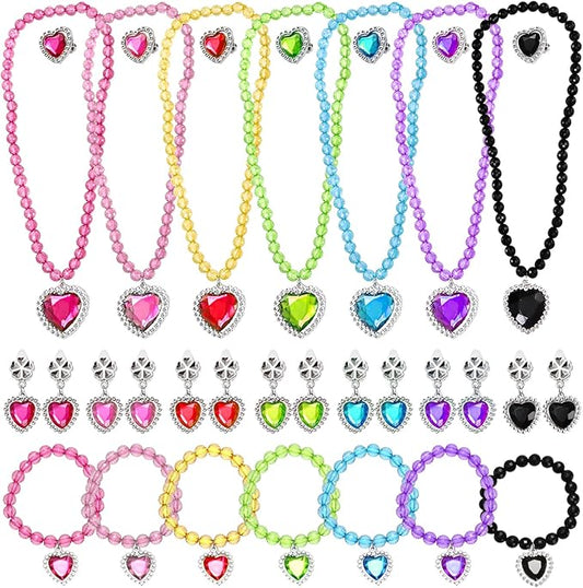 Coloch 7 Sets Dress up Jewelry, Jewelry Princess Pretend Toy with Bracelet, Necklace, Ring and Earrings, Cosplay Jewelry Set for Party