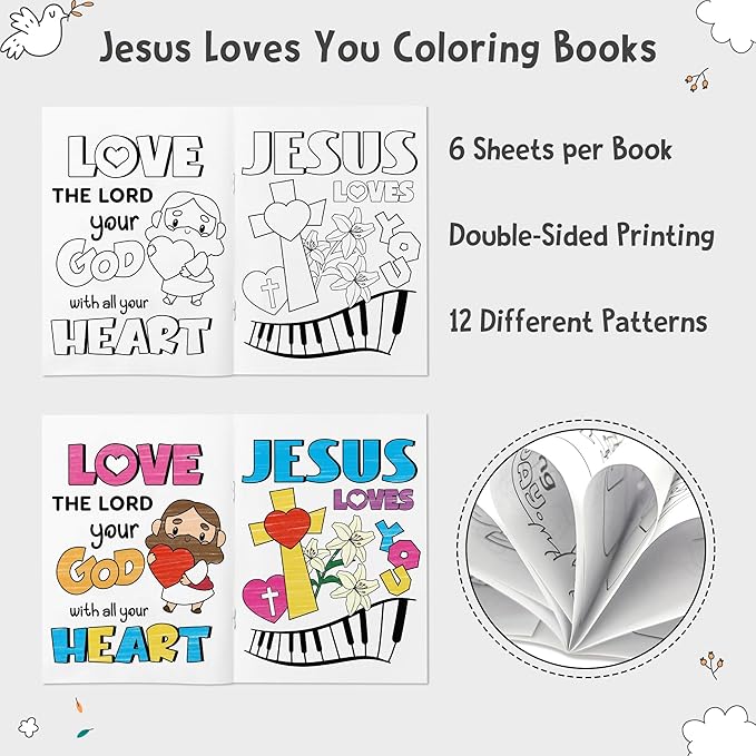 24Pcs Jesus Loves You Coloring Books - Religious Bible DIY Color-in Pages Booklet Bulk Drawing Holiday Christian Activity Supplies for Sunday School Classroom Rewards Artwork Gift for Kids