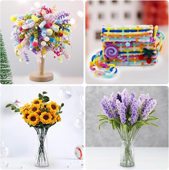 Caydo 3000 Pieces Pipe Cleaners 40 Assorted Colored Chenille Stems with 100 Pieces Wiggle Eyes for Art and Crafts, Children’s Craft Supplies (6 mm x 12 inch)