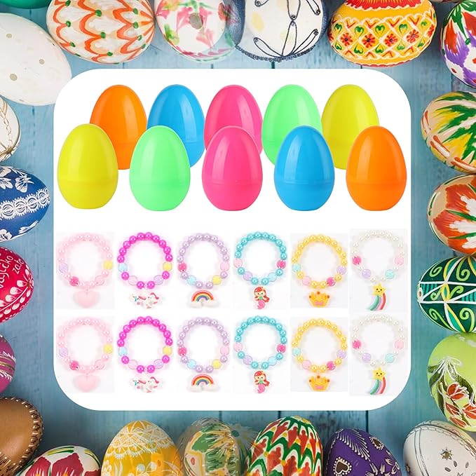 xutengy 12Pcs Easter Egg Fillers Beaded Bracelets,Surprise Easter Egg Toy for Boys Girls Toddlers Easter Basket Stuffers Gifts Party Favors Gifts
