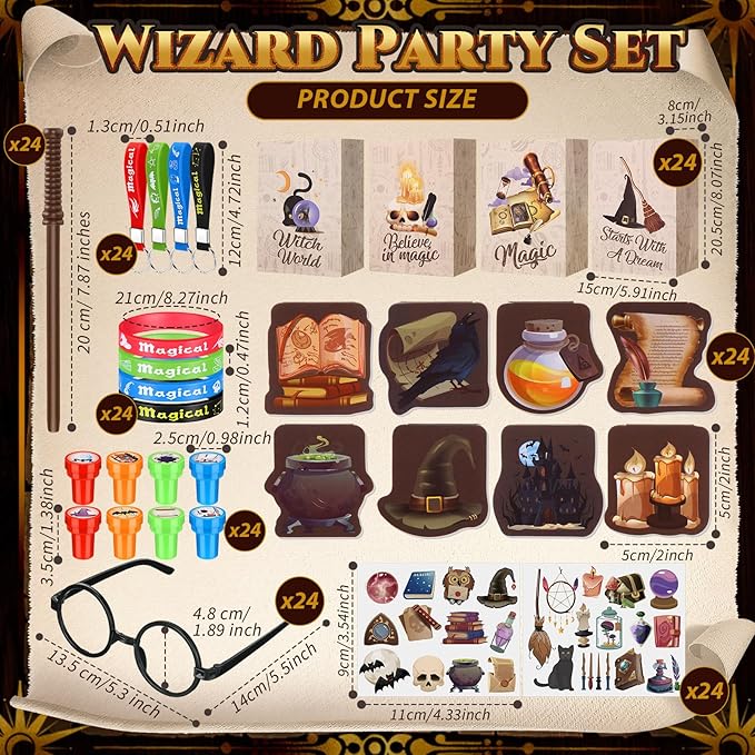 Yexiya 216 Pcs Wizard Party Supplies Magic Theme Birthday Favors with Wizard Wands Pencils Mini Notebook Glasses Bracelet Stickers Gift Bags Favor for Goodie Bag Stuffers Classroom Prizes Supplies