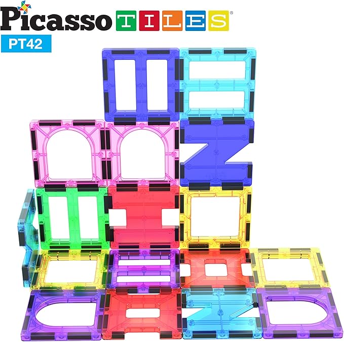 PicassoTiles Magnetic Blocks See-Through Shape STEM Toys for Boys and Girls Toddlers Ages 3+ Magnetic Building Block Tiles Educational Playset Compatible with Major Brand Magnet Tile -Starter Set PT42
