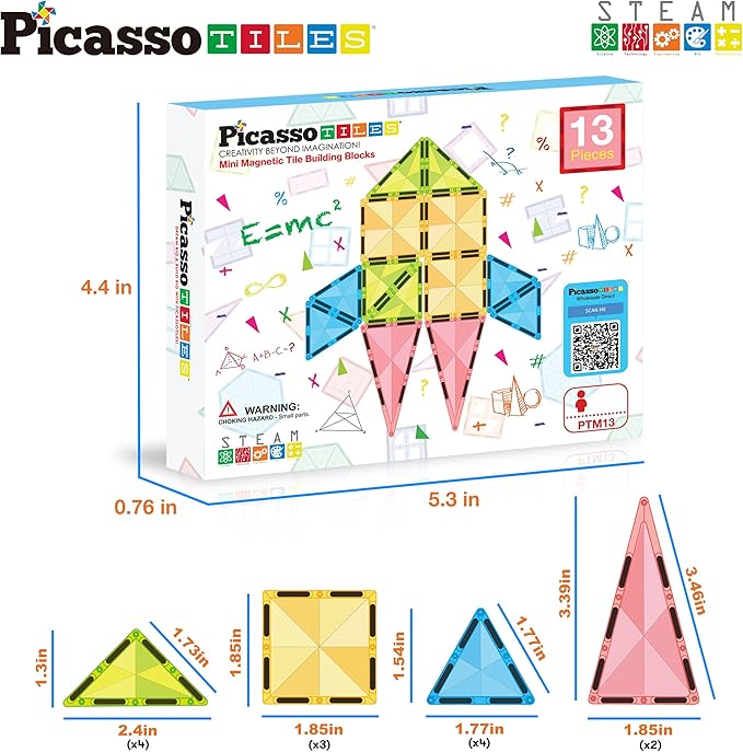 PicassoTiles Travel Size Series Magnet Building Blocks Toy Set mini Diamond Magnetic Construction Block Sensory Toys Preschool Toddler Boy Girls Age 3+ STEM Educational Learning Kit Pretend Play PTM13