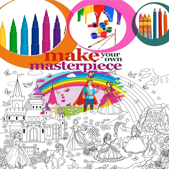 ALEX Art Jumbo Coloring Poster Princess with Markers - Giant Coloring Pages for Kids - Wall Coloring Posters for Kids - Large Coloring Sheets - Super Huge Coloring Poster - Big Coloring XL Floor Size