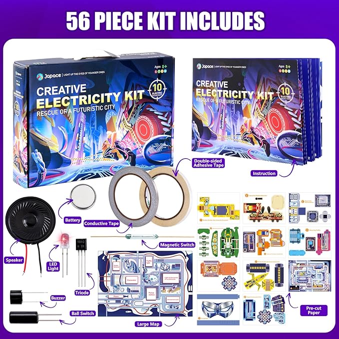 Japace Electricity Science Kits for Kids Age 8-10-12-14, 10 STEM Projects, Paper Circuits Activities, Physics Lab Experiments for Learning & Education, Christmas Birthday Gifts for 8+ Boys Girls