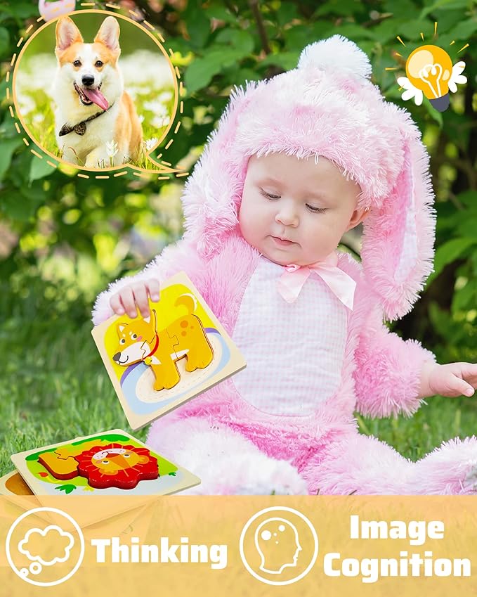 Benresive Wooden Toddler Puzzles Ages 1-3, Montessori Toys for 1 2 3 Year Old Boys Girls, 4 Pack Animal Toddler Toys Gifts for 1 2 3 Year Old Boys Girls, Learning Educational Preschool Toys