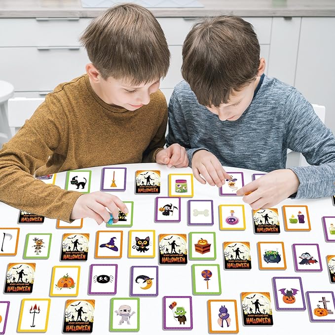 gisgfim 50 Pairs Memory Matching Game Happy Halloween Concentration Memory Games for Kids Educational Ages 3-8 A Fun & Fast Halloween Theme Memory Matching Games