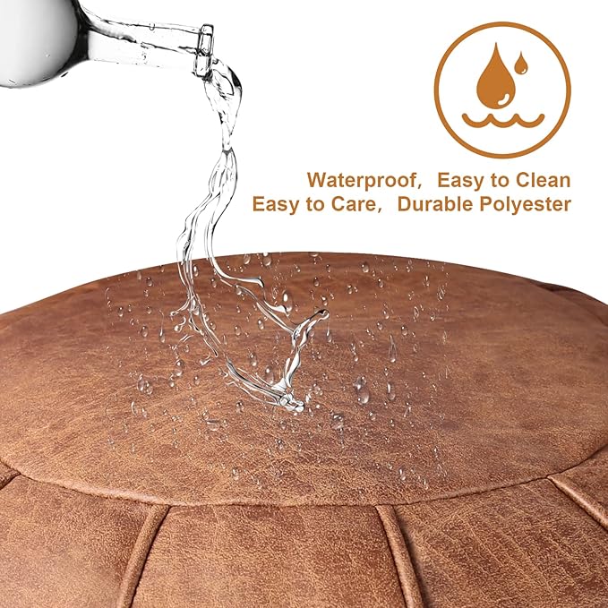 Louis Donné Unstuffed Moroccan Ottoman Pouf Cover with Waterproof Handmade Faux Decor Storage Solution for Kid Toy Footstool Pouffe Cover Replacement Balcony Indoor 21dia Chestnut Brown, ONLY Cover