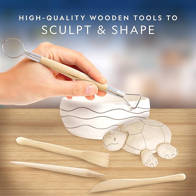National Geographic Pottery Wheel Refill Kit – 2 lbs. Air Dry Clay, 30 Pottery Tools & Accessories, Gemstone Chips, Sculpting Clay Tools, 7 Paints & More, Great Craft Kit for Kids