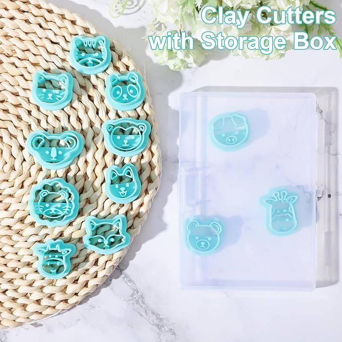 ORIGACH 12 Style Cute Animal Clay Cutters, Animal Studs Polymer Clay Cutters Set Cat Bear Pig Cow Clay Cutters for Earring Making Small Animal Face Studs Clay Cutters for Jewelry Making