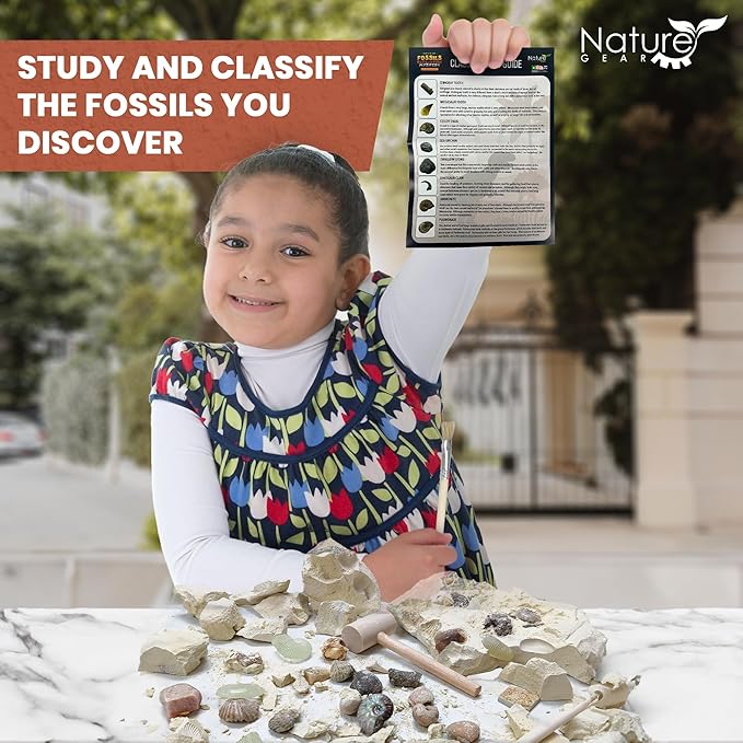 Nature Gear Dino Fossil Dig Kit for Kids, Educational Excavation Kit with 15 Glow in The Dark Mystery Fossils, Interactive Dinosaur Science Kits for Kids Age 3-5 and Up, Excavation Adventure Kit