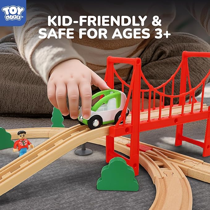 TOY Life Train Set 80pcs Train Toys with Crane & Locomotive Train, Train Set for Kids 4-8, Wooden Train Tracks Toy Train Set for Toddlers 3 4 5, Kids Train Set Gift Toy Fits Thomas, Brio Tracks