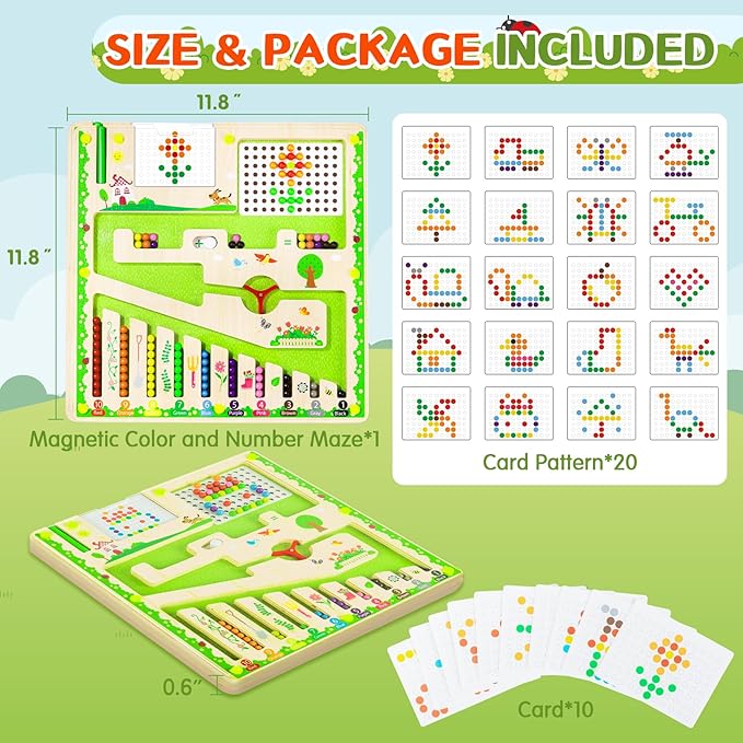 deli Magnetic Color and Number Maze, Wooden Montessori Toys for Tolddlers, Learning Educational Fine Motor Skills Toys for Kids 3 4 5 Year Old Gifts