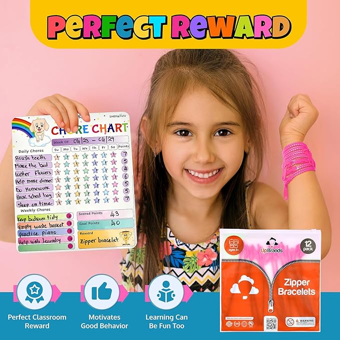 UpBrands 12-Pack Pink 7-Inch Zipper Bracelets – Thoughtful Fidget Party Favors for National Pink Day, Bulk Sensory Toys for Anxiety, and Stylish Accessories for Breast Cancer Awareness Month